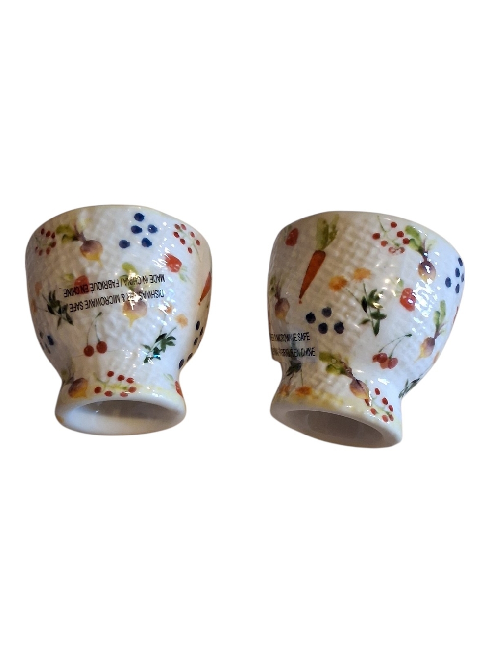 Anthropologie Appoline Ceramic Fruit & Veggie Egg Cups Handpanted Whit